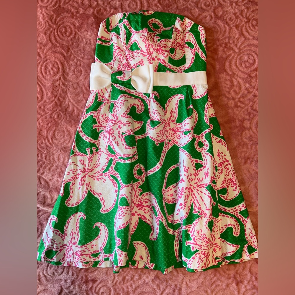 Lilly Pulitzer Strapless Dress in Green and Pink Floral